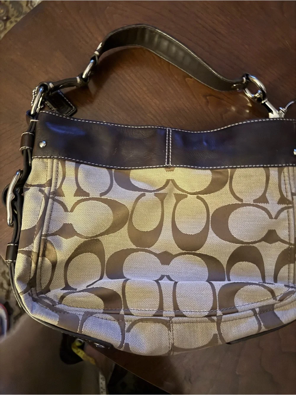 Coach Khaki and Brown Signature Canvas Shoulder Bag - Picture 1 of 9